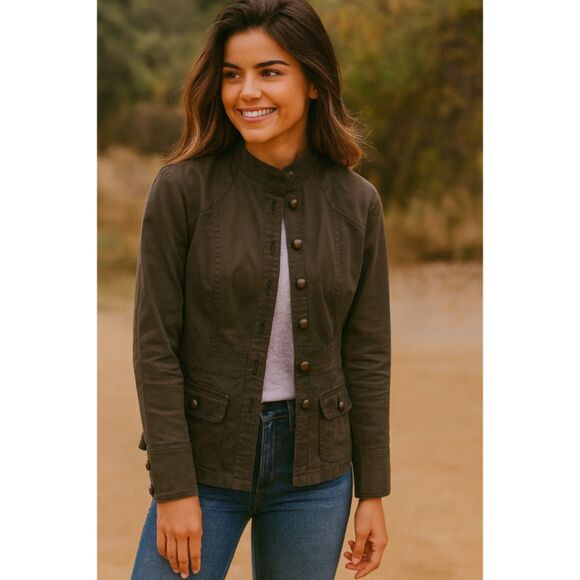 New York Company Gray Military Jacket Womens Sz 6 Y2K Utility Cotton Blazer FLAW - Picture 1 of 16